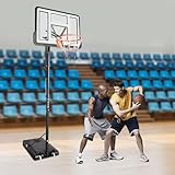 Basketballkorb Outdoor Basketballständer mit PC Rückwand, Vergrößerter Basis, Ständer & Rollen für Kinder & Erwachsene, Mobile Basketballanlage Höhenverstellbar für Garten & Sportplatz (Weiß)