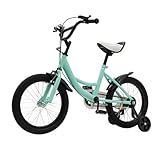 HauTour Kinderfahrrad, 16 Zoll Kinderfahrrad Höhenverstellbar Kinderfahrrad mit Hilfsrad 5-6 Jahre Leichtes Schnellmontagerad Für Jungen und Mädchen (Grün)