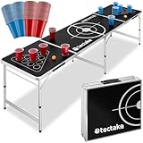 tectake® Bierpong Tisch, Beer Pong Tisch, inkl. 100 Becher (50 rot & 50 blau) und 6 Bälle, höhenverstellbar, Tisch klappbar mit Tragegriffen, Partyspiele für Erwachsene, Trinkspiel, Beer Pong