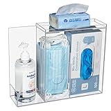KOEMEHR Wandhalterung und Aufbewahrungsbox für Masken, Handschuhe und Hygienebedarf - 3 Fächer Transparent