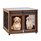 Choice Crate Hundehütte mit Teasing-/Futtertür, robustes Holzhaus für 2 kleine/mittelgroße Hunde, 2-in-1-Möbelbox mit Doppeltüren