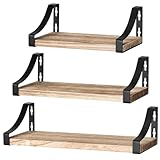 Pipishell 3 Stück Wandregal Holz und Metall, Wandregale zur Aufbewahrung, rustikaler Metalldraht, für Wohnzimmer, Schlafzimmer, Büro, Badezimmer oder Küche (Braun)