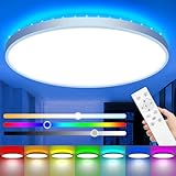 zemty 36W 3600LM LED Deckenleuchte Dimmbar, 38CM RGB Farbwechsel Deckenlampe 3000K-6500K, IP54 Wasserfest Flach Badlampe Decke für Badezimmer Kinderzimmer Schlafzimmer