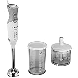 Bosch Stabmixer ErgoMixx MSM66120, Edelstahl-Mixfuß, Mix- und Messbecher, 4-Klingen-Messer, ergonomisches Design, 12 Stufen plus Turbo, 600 W, weiß/grau