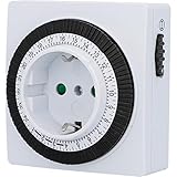 UNITEC Tages-Zeitschaltuhr, mechanisch, für Innenbereich IP20, ansprechende quadratische Form, analog, weiß, 15 Minuten-Abstände einstellbar