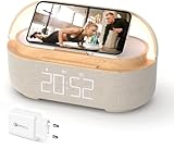 COLSUR Radiowecker Digital mit Wireless Charger, Bluetooth Lautsprecher mit USB-Ladegerät, Smart Wecker Schlummerfunktion Induktive Ladestation, Nachtlampe, Dimmbares LED-Display und Batterie-Backup