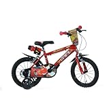 Dino Bikes – 14 Zoll Kinderfahrrad Cars – Jungen Fahrrad mit abnehmbaren Stützrädern ab 3 Jahren – Kinderrad mit Frontschild & Trinkflasche inkl. Halterung – verstellbare Sattel- & Lenkerhöhe (Rot)