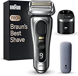 Braun Series 9 Pro+ Rasierer Herren, Elektrorasierer mit 5 Pro Rasierelementen, Langhaarschneider & Reinigungsstation, Rasierer-Ladeetui PowerCase, 60 Min Laufzeit, Made in Germany, 9577cc, Silber