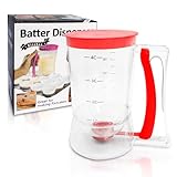 HVIHWI Kuchen Teigportionierer mit Deckel & Skala - 900ml Kuchen Teigspender, Teigspender Messbecher um Muffins, Pfannkuchen, Waffeln und Cupcakes, Backen DIY Werkzeug
