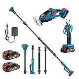 Teleskop Heckenschere Akku mit 2 x 2000mAh Batterien, Handliche Grasschere Elektrisch mit Segmentierte Verlängerungsstange, 25mm Mini Akku Astschere, Brushless Motor, für Garten & Baumpflege