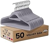 Utopia Home - Antirutsch-Kleiderbügel aus Samt - rutschfeste und strapazierfähige Kleiderbügel aus Samt mit Krawattenhalter - Stark genug, Jacken und Pullover zu halten (Grau, 50er-Pack)