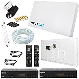 Megasat Flachantenne Profi Line H30 D2 Twin inkl. Fensterhalterung + 20m Kabel + 2X Fensterdurchführung inkl 2 HD Sat Receiver - HD u SD TV - Neueste Generation netshop 25 Set