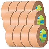 m-office Papierklebeband Kraftpapier, Klebeband für Kartonverpackungen, Versand, Umzüge und Bastelarbeiten, Verpackungsband, Braunes Kraftpapier Klebeband (12 Stk, 50mmx50m)