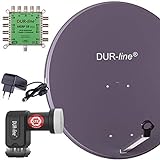 DUR-line MDA 90 Anthrazit - Digitale 8 Teilnehmer Satellitenschüssel Komplett-Anlage mit Premium Multischalter und LNB [Camping, Astra 19,2°, DVB-S/S2, Full HD, 4K, 3D]