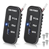 Linkstyle 12 V USB-Steckdose, PD3.0 Typ-C-Anschluss, QC3.0 & 2,4 A USB-A-Ladegerät, 3 Anschlüsse, Schnellladebuchse Panel für Auto, Marine, 2 Stück