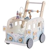 ROBUD Lauflernwagen Holz, Multifunktion Baby Lauflernhilfe mit & Rädern & Bauklötzen Spielgeräte Aktivitätszentrum Set, Baby Walker Spielzeug Geschenk für Kleinekinder Kinder 10 Monate - 1-2 Jahre