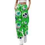 Halloween Kostüm Damen Oversized High Waist Jogginghose Lustig Halloween Druck Sweatpants Gruselig Drucken Sweatpants Loose Yoga Sporthosen Bequeme Trainingshose Hip Hop Freizeithosen
