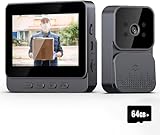 Video-Türsprechanlage, 4,3 Zoll (10,9 cm), Video-Türsprechanlage, kabellos, Türklingelkamera mit Monitor, menschliche Erkennung, bidirektionales Audio, Nachtsichtfunktion + 64 GB Speicherkarte
