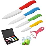 Ballery Keramikmesser Set, Kochmesser Sets mit 4 Keramikmesser und 1 Sparschäler mit Ergonomischem Griff Leicht und Scharf zum Schneiden Fleisch, Brot, Obst & Gemüse - Mehrfarbig