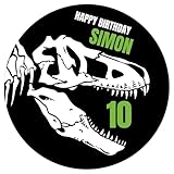 Tortenaufleger essbar mit Wunschtext zum Geburtstag Dinosaurier (10cm, Oblate)