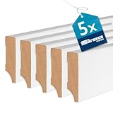 Sörnsen Wood Sockelleiste MDF – 16x58x2440 mm, 5 Stück hochwertige wasserbeständige Fußleisten mit eckigem Weimarer Profil – weiß RAL 9016 lackiert und damit extra langlebig