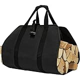 ZONSUSE Kaminholztasche,Kaminholzträger, brennholz Tragetasche,Kaminholz,Holzkorb,Brennholztasche,Große Tragetasche zum Tragen von Holz Segeltuch Langlebig Wasserdichtes Gewebe (Schwarz)