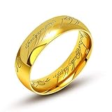 AURSTORE Schmuck „Herr der Ringe“-Ring aus Wolfram, 6 mm, Größe nach Wahl 56-68 mit Kette aus Stahl, 54 cm (GOLD, 62)