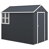 Outsunny Geräteschuppen 4㎡, Stahl Gartenhaus mit Fenster 259 x 172 x 222 cm abschließbares Gerätehaus, Gartenschrank für Terrasse, Balkon, Dunkelgrau