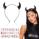 (31 stk) 1x Haarreife mit Teufelshörner + 30x Zombie Narbe Gesicht Tattoos Teufel Kostüm Accessoire Haarband Faschingkostüme Karneval Kopfbedeckung Mottoparty Halloween Fasching Party