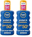 NIVEA SUN Schutz & Pflege Sonnenspray LSF 50+ (200 ml), Sonnencreme Spray für 48h Feuchtigkeit mit Vitamin E, sofortiger Sonnenschutz vor UVA-/UVB-Strahlen (Packung mit 2)