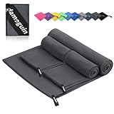 damoguin 3er-Set Mikrofaser Handtuch, Groß (180*80cm) & 2 Stück Klein (80*40cm) Schnelltrocknende Microfaser Fitness Handtücher, als Sporthandtuch, Strandtuch, Badetuch und Reisehandtuch (Dunkelgrau)