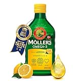 Möller's Omega 3 Lebertran Öl | Nordic Nahrungsergänzung mit EPA, DHA, Vitamin A, D, E | Superior Taste Award | Hochreiner natürlicher Lebertran | 165 Jahre alte Marke | Zitrone | 250 ML