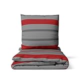LARAWELL Bettwäsche 135x200 grau rot gestreift, Bettwäsche-Sets, kuschelweich, hypoallergen, bügelfrei Premium