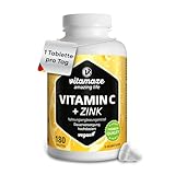 Vitamin C hochdosiert 1000 mg + Zink, vegan & optimal bioverfügbar, 180 Tabletten für 6 Monate, Natürliche Nahrungsergänzung ohne unnötige Zusatzstoffe, Made in Germany