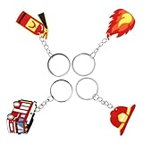UKCOCO Cartoon Feuerwehr Schlüsselanhänger 4 Stück Pack aus Metall Dekorative Schlüsselanhänger mit Feuerwehrhelm und Feuerlöscher Praktisch für Schultaschen und Lanyards