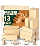Schnitzholz Set Lindenholz zum Schnitzen: 13 Stück Holzblöcke und Schnitzvorlagen - 3 Größen Unbehandelte Holzblock Holz Rohlinge Basswood zum Holzschnitzen und Basteln für Anfänger