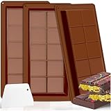 KutaKuta 3 Stück Schokoladenform Silikon Tief Schokoladentafel Form Silikonform mit Spachtel, Extra Tief Schokolade Form für Schokolade Praline Süßigkeiten Chocolate Mold Tea Spoon
