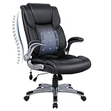 COLAMY Bürostuhl Ergonomisch, Chefsessel mit Hoher Rückenlehne, Schreibtischstuhl Lederstuhl mit Gepolsterten Klapparmlehnen, Verstellbarer Neigungsverschluss, Drehstuhl für Erwachsene, Schwarz