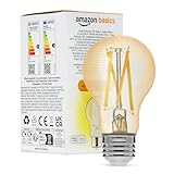 Amazon Basics A60 Smarte LED-Glühbirne mit Glühfaden, Einstellbare Weißtöne, 2,4-GHz-WLAN, Funktioniert nur mit Alexa, 1er-Pack, [Energieklasse E]