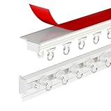 Vorhangschiene Selbstklebende Gardinenschiene Aus Aluminiumlegierung Silent Sliding Gardinenstange für Decken Oder Wandmontage(White,1.80 m-5.9')