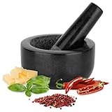 H&S Mörser mit Stößel aus Granit - ⌀ 12 cm - Stabiler Tablettenmörser - Schützt Arbeitsplatten - Einfache Reinigung und Pflege - Ideal zum Mahlen von Gewürzen Nüssen Medikamenten
