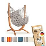 LA SIESTA® – Wetterfester Hängesessel Udine Mit Holzständer – Handgefertigter, Reißfester Outdoor-Hängesessel Mit FSC-Zertifiziertem Eukalyptus-Gestell für Außenbereich – Almond