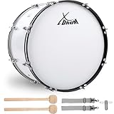 XDrum MBD-218 Marsch Bass Trommel, Fußball Pauke 18' x 12' (6,5 kg, 4 Ösen, Spannschrauben, inkl. Paar Schlägel, Tragegurte, Stimmschlüssel) weiß (26')