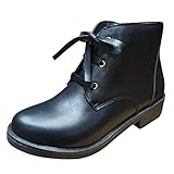 Stiefel Kinder Stiefel Herren Biker Stiefel -Frauen-Freizeit-Vollton-Farben-Quadrat-Absätze schnüren Sich Oben Kurze Booties-Runde Zehe-Schuhe Reitschuhe High Top Sneakers Damen Schuhe (Black, 39)