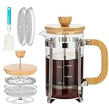 YMMIND 600 ml French Press Kaffeemaschine, langlebiger Bambusdeckel-Griff, Kaffeepresse, 4 Filter-System, hitzebeständige Dicke, Borosilikatglas, BPA-frei, Teekanne, Kaffeekolben