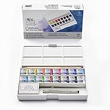 Winsor & Newton 0390060 Cotman Aquarellfarben Taschenset 16 Farben, lebendige Wasserfarben mit hoher Lichtechtheit, große Farbauswahl, Alterungsbeständig - 16 halbe Näpfe, Mischpalette, Pinsel