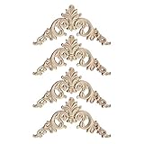 Zasiene Holzornamente für Möbel 4 Stücke Holzornamente Ornamente für Möbel Holzschnitzerei Applique Ornament Holz Möbel Wanddeko Holz,12 * 12cm