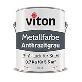 VITON Metallfarbe in Anthrazit - 0,7 Kg Metall-Schutzlack Seidenmatt - Dauerhafter Schutz & hohe Beständigkeit - 3in1 - Metalllack direkt auf Rost - KE31 - RAL 7016 Anthrazitgrau