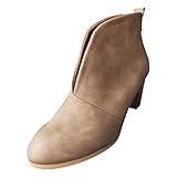 Stiefel Damen Winter Overknees Stiefeletten Reißverschluss Runde Warme Zehenstiefel Seitenschuhe Dicke Winterabsatz Damenstiefel Wasserfeste Damen Kurzstiefel Übergangsstiefel Ankle (Ac2 Khaki, 39)