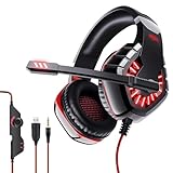 Cunsieun Gaming-Headset für PS4, PS5 PC, Xbox One, iPod, PS4-Kopfhörer mit 2 m Kabel und Mikrofon, Stereo-Surround-Kopfhörer mit Bass-Surround-Sound, geräuschunterdrückende Gamer-Kopfhörer (Rot)